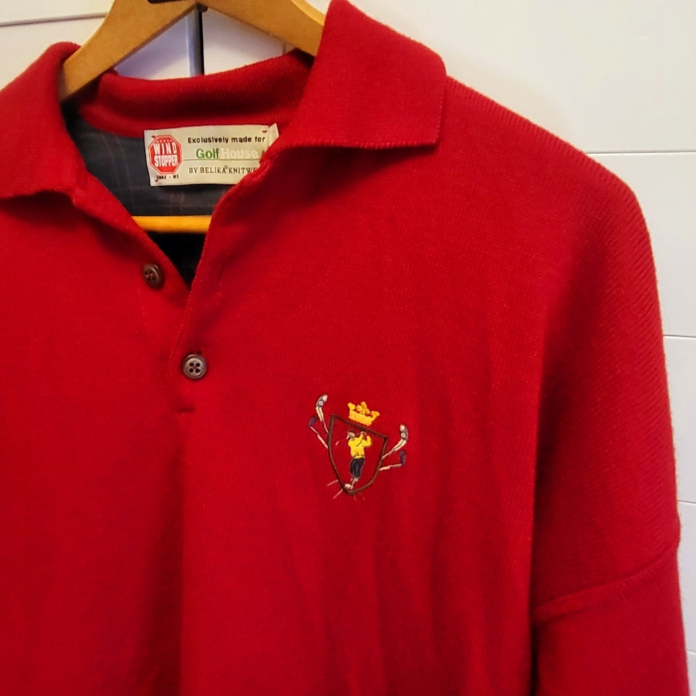 Belika Mens Golf Sweater Sz L Red Gore Windstopper Grandpa Wool Plaid Lined